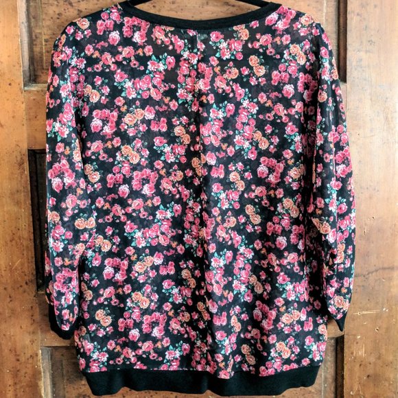 Cute Black Pink Floral Pocket Blouse Top Eyeshadow - Picture 3 of 3